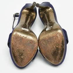 Pre Owned Roberto Cavalli Purple Satin Snake Embellished T-Strap Sandals Size 36