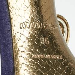 Pre Owned Roberto Cavalli Purple Satin Snake Embellished T-Strap Sandals Size 36