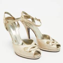 Pre Owned Roberto Cavalli Metallic  Leather Ankle Strap Sandals Size 39