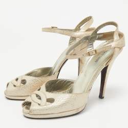 Pre Owned Roberto Cavalli Metallic  Leather Ankle Strap Sandals Size 39