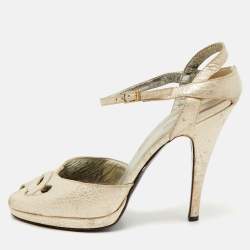 Pre Owned Roberto Cavalli Metallic  Leather Ankle Strap Sandals Size 39