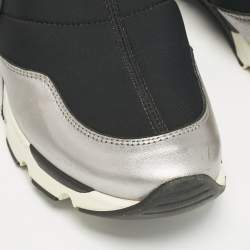Roberto Cavalli Black/Silver Nylon and Leather Crystal Embellished Slip On Sneakers Size 38