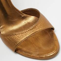 Roberto Cavalli Gold Leather Crystal Embellished Ankle Strap Sandals Size 36
