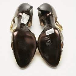 Pre Owned صندل روبيرتو كافالي جلد برّاق ذهبي/رمادي برباط كاحل مقاس 40