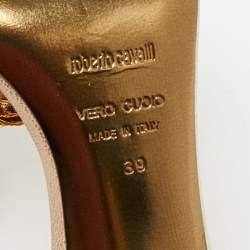 Pre Owned Roberto Cavalli Beige Leather Crystals Embellished Ankle Strap Sandals Size 39