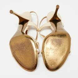 Pre Owned Roberto Cavalli Beige Leather Crystals Embellished Ankle Strap Sandals Size 39