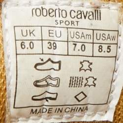 Pre Owned Roberto Cavalli Gold Leather Crystal Embellished Low Top Sneakers Size 39