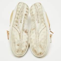 Pre Owned Roberto Cavalli Gold Leather Crystal Embellished Low Top Sneakers Size 39