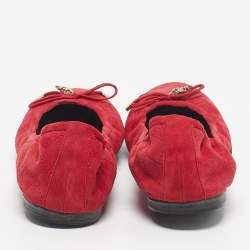 Pre Owned Roberto Cavalli Red Suede Scrunch Ballet Flats Size 39