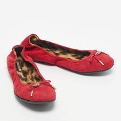 Pre Owned Roberto Cavalli Red Suede Scrunch Ballet Flats Size 39