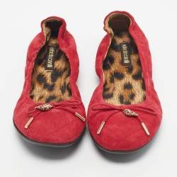 Pre Owned Roberto Cavalli Red Suede Scrunch Ballet Flats Size 39