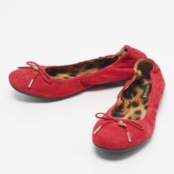 Pre Owned Roberto Cavalli Red Suede Scrunch Ballet Flats Size 39