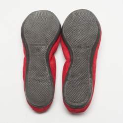 Pre Owned Roberto Cavalli Red Suede Scrunch Ballet Flats Size 39