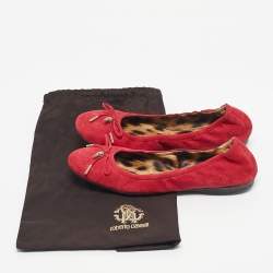 Pre Owned Roberto Cavalli Red Suede Scrunch Ballet Flats Size 39
