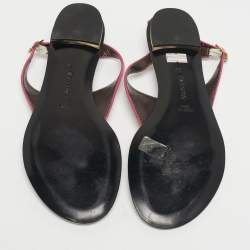 Pre Owned Roberto Cavalli White/Pink Leather Gold Logo Thong Flat Sandals Size 39