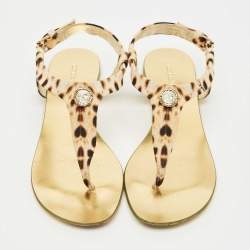 Pre Owned Roberto Cavalli Two Tone Canvas Thong Flat Slides Size 39