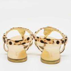 Pre Owned Roberto Cavalli Two Tone Canvas Thong Flat Slides Size 39