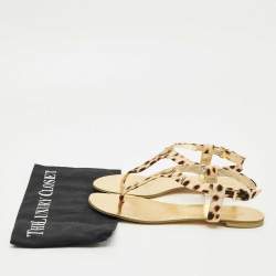 Pre Owned Roberto Cavalli Two Tone Canvas Thong Flat Slides Size 39