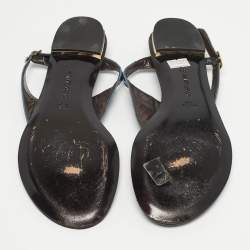 Pre Owned Roberto Cavalli Blue Croc Embossed Leather Thong Ankle Strap Flat Sandals Size 39