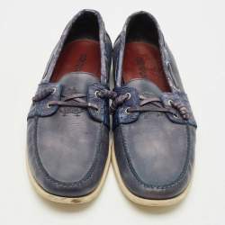 Pre Owned Roberto Cavalli Blue Crocodile Leather and Leather Loafers Size 45