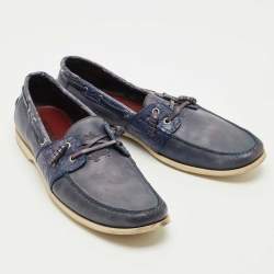 Pre Owned Roberto Cavalli Blue Crocodile Leather and Leather Loafers Size 45