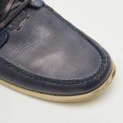 Pre Owned Roberto Cavalli Blue Crocodile Leather and Leather Loafers Size 45