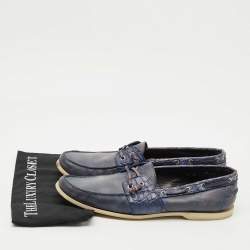Pre Owned Roberto Cavalli Blue Crocodile Leather and Leather Loafers Size 45