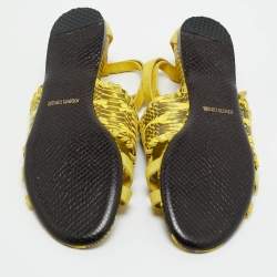 مملوكة مسبقًا Roberto Cavalli Yellow/Black Watersnake Leather Ankle Strap Flat Sandals Size 38