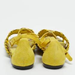 مملوكة مسبقًا Roberto Cavalli Yellow/Black Watersnake Leather Ankle Strap Flat Sandals Size 38