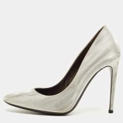 Pre Owned Roberto Cavalli Silver Metallic Lurex Fabric Pumps Size 38
