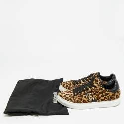Pre Owned Roberto Cavalli Biege/Brown Leopard Print calf hair Lace Up Sneakers Size 39