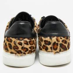 Pre Owned Roberto Cavalli Biege/Brown Leopard Print calf hair Lace Up Sneakers Size 39