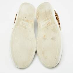 Pre Owned Roberto Cavalli Biege/Brown Leopard Print calf hair Lace Up Sneakers Size 39