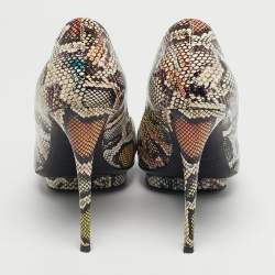 مملوكة مسبقًا حذاء كعب عالي روبيرتو كافالي جلد مطبوع بألوان م تعددة مقدمة مدببة منصة مقاس 41