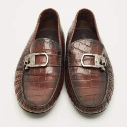 مملوكة مسبقًا Roberto Cavalli Size 42 Brown Croc Embossed Leather Slip On Loafers