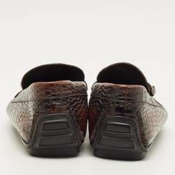 مملوكة مسبقًا Roberto Cavalli Size 42 Brown Croc Embossed Leather Slip On Loafers