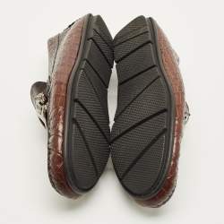 مملوكة مسبقًا Roberto Cavalli Size 42 Brown Croc Embossed Leather Slip On Loafers