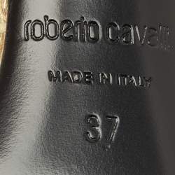 مملوكة مسبقًا Roberto Cavalli Snakechain Size 37 Gold Snakeskin Ankle Strap Sandals