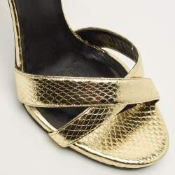مملوكة مسبقًا Roberto Cavalli Snakechain Size 37 Gold Snakeskin Ankle Strap Sandals