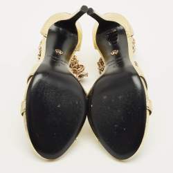 مملوكة مسبقًا Roberto Cavalli Snakechain Size 37 Gold Snakeskin Ankle Strap Sandals