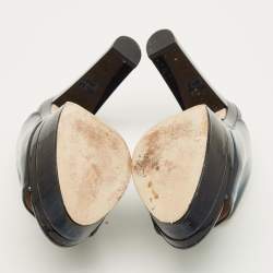 مملوكة مسبقًا Roberto Cavalli Size 38 Black Leather Platform Open Toe Sandals