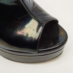 مملوكة مسبقًا Roberto Cavalli Size 38 Black Leather Platform Open Toe Sandals