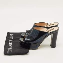 مملوكة مسبقًا Roberto Cavalli Size 38 Black Leather Platform Open Toe Sandals