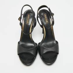 Pre Owned صندل روبيرتو كافالي ساتان أسود مزين بثعبان سير كاحل مقاس 38