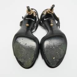 Pre Owned صندل روبيرتو كافالي ساتان أسود مزين بثعبان سير كاحل مقاس 38