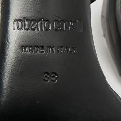 Pre Owned صندل روبيرتو كافالي ساتان أسود مزين بثعبان سير كاحل مقاس 38