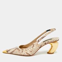 مملوكة مسبقًا Roberto Cavalli Size 38 Two Tone Python Embossed Leather Pointed Toe Slingback Pumps