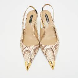 Pre Owned حذاء كعب عالي روبرتو كافالي مقدمة مدببة جلد منقوش بحراشف ثعبان بلونين مقاس 38