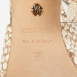 Pre Owned حذاء كعب عالي روبرتو كافالي مقدمة مدببة جلد منقوش بحراشف ثعبان بلونين مقاس 38