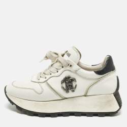 Pre Owned Roberto Cavalli Running Size 37 Black Leather Lace Up Sneakers